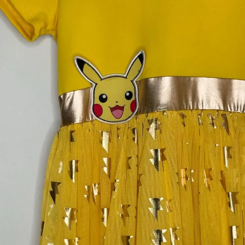Pokémon Girls 10/12 Pikachu Hooded Tulle Dress Gold Lightning Cosplay Kidcore